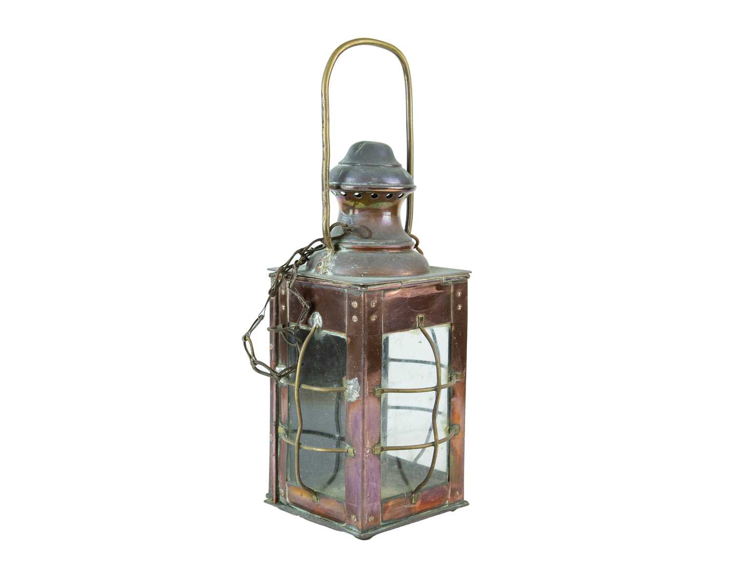 Lot 62 - A Victorian copper candle lantern.