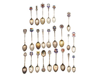 Lot 48 - A collection of 24 silver and enamel souvenir teaspoons.