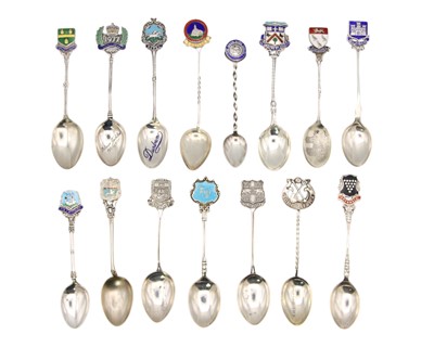 Lot 51 - A collection of 15 silver and enamel teaspoons.
