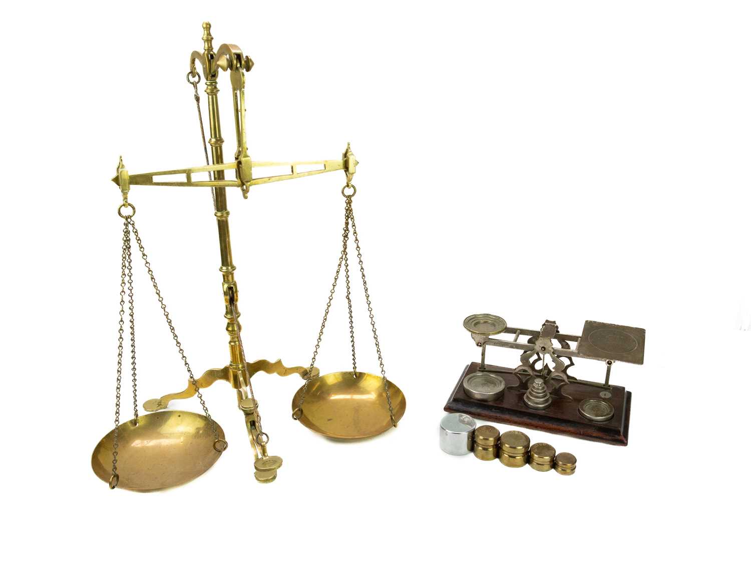 Lot 79 - A set of brass banker's scales by Doyle & Son,