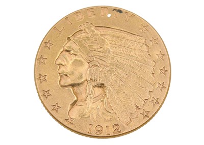 Lot 82 - A USA 1912 Quarter Eagle 2 1/2 two and a half dollars Indian head gold coin.