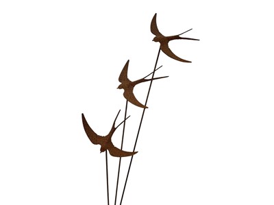 Lot 386 - A set of three wrought iron swallow garden ornaments.