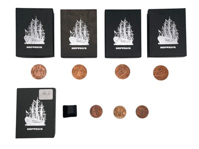 Lot 134 - EAST INDIA COMPANY WRECK COINS - A collection of four XX cash coins with box and certificates.