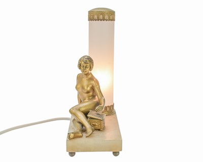 Lot 55 - An Art Deco gilt finish bronze mounted table lamp.