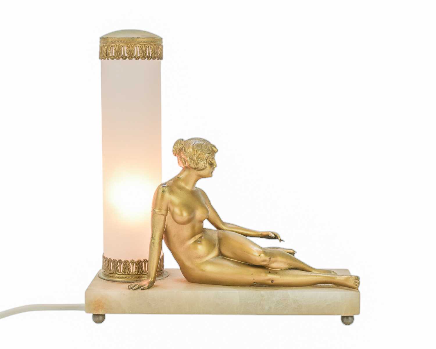 Lot 55 - An Art Deco gilt finish bronze mounted table lamp.