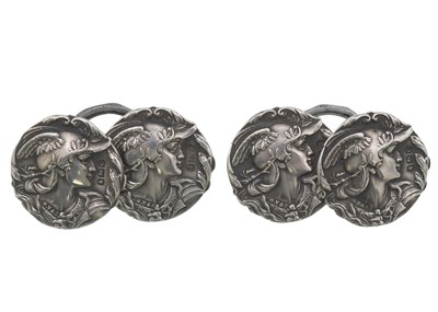 Lot 101 - A pair of silver Art Nouveau button cufflinks by William Vale & Sons.