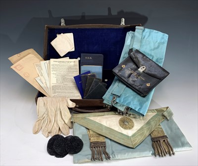 Lot 217 - A Masonic regalia case, containing apron,...