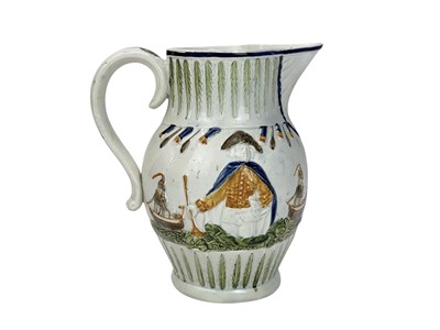 Lot 365 - A Pratt ware jug circa 1800, commemorating Lord Jervis.