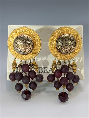 Lot 3086 - A pair of Eric Beamon earrings, gold colour...