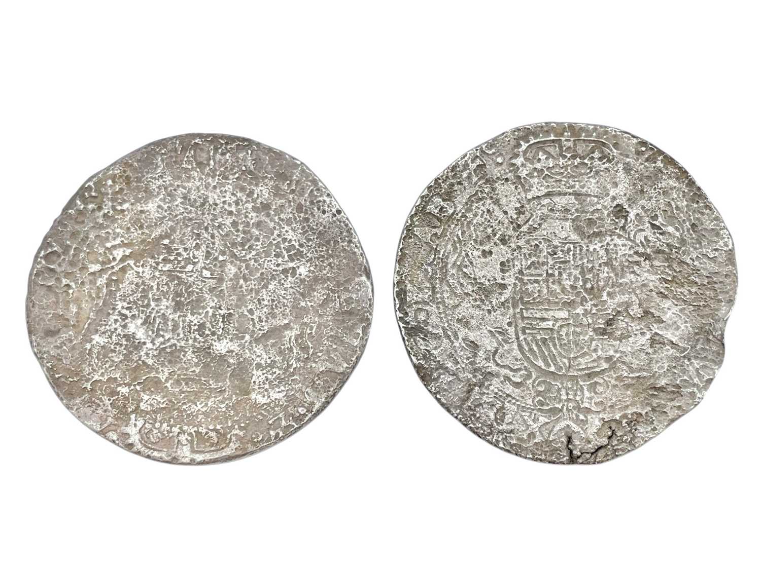 Lot 24 - SHIPWRECK COINS - Two Spanish Netherlands Philip IV ducaton silver coins.