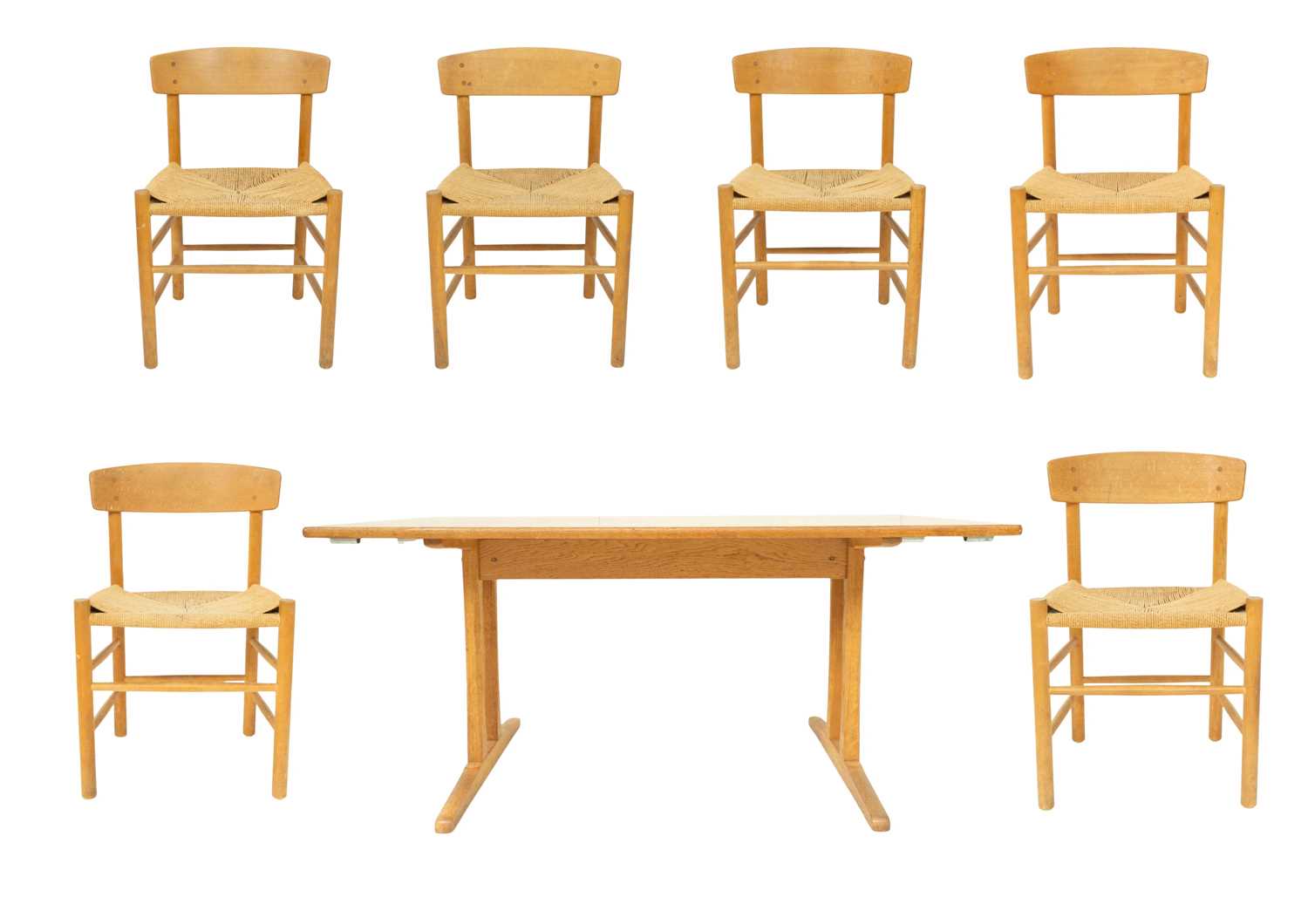 Lot 696 - Danish dining table and chairs designed by Borge Mogensen .