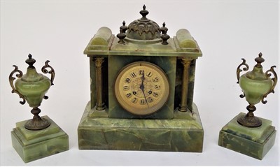 Lot 3311 - A Victorian onyx clock garniture, the circular...
