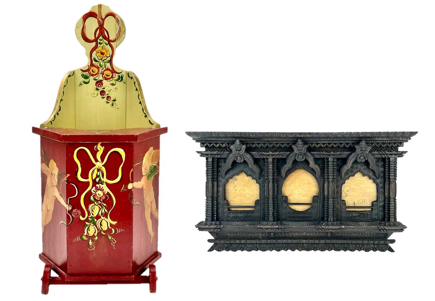 Lot 84 - An ornate Eastern hardwood triple frame.