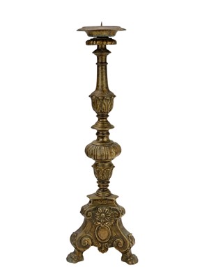 Lot 24 - Two similar brass pricket altar candlesticks.