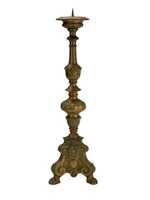 Lot 24 - Two similar brass pricket altar candlesticks.