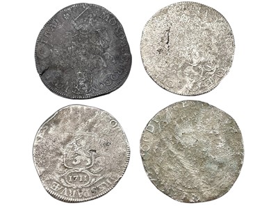 Lot 149 - SHIPWRECK COINS - A collection of four Spanish Netherlands 'horse and rider' silver ducaton coins.
