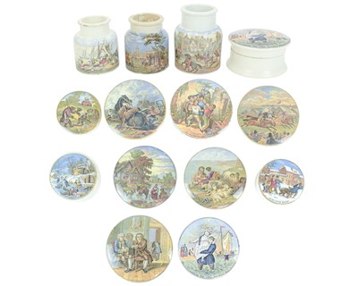 Lot 371 - A selection of Prattware pots and lids.