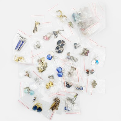 Lot 134 - A selection of silver and base metal earrings.