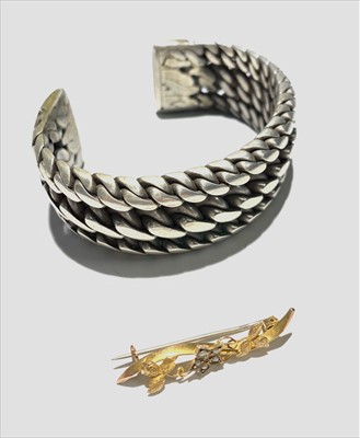 Lot 2596 - Gold pearl set brooch and a heavy silver...