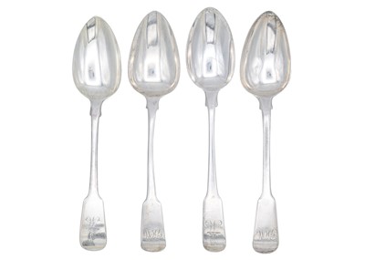 Lot 4 - A selection of four 19th-century silver fiddle pattern table spoons.
