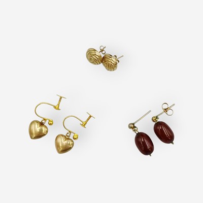Lot 108 - A selection of gold and base metal earrings.