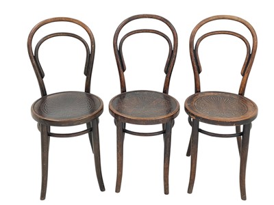 Lot 906 - A set of three Thonet no. 14 bentwood bistro chairs.