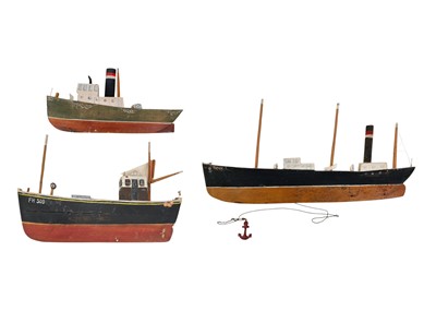 Lot 243 - Three folk art type half models of boats.
