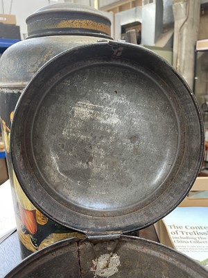 Lot 12 - A painted toleware tobaccanist's canister.
