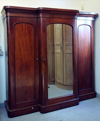 Lot 3432 - A Victorian mahogany triple wardrobe, with a...