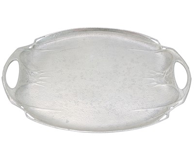 Lot 104 - An Art Nouveau hammered pewter tray.