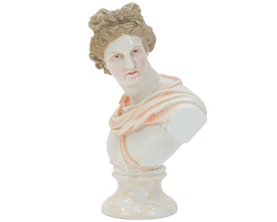 Lot 364 - A continental porcelain bust of Apollo.