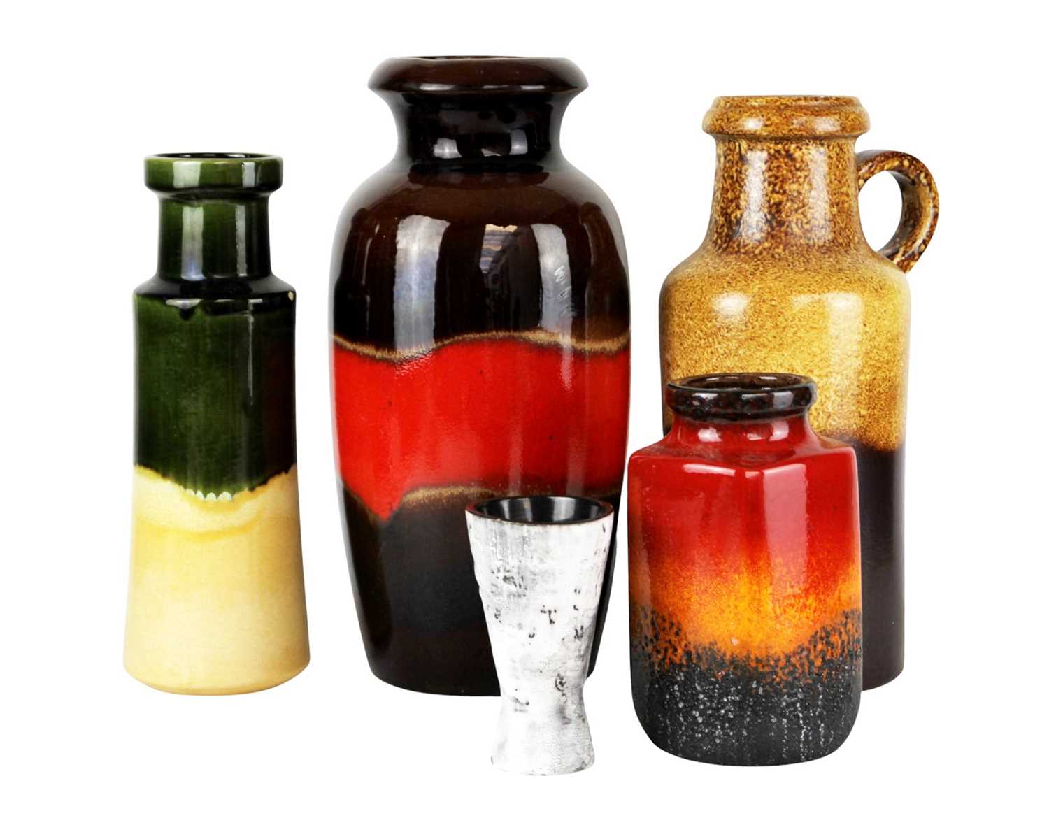 Lot 748 - Five West German fat lava pottery vases.