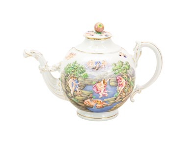 Lot 391 - A large ornately moulded, painted, and gilt Italian porcelain teapot.