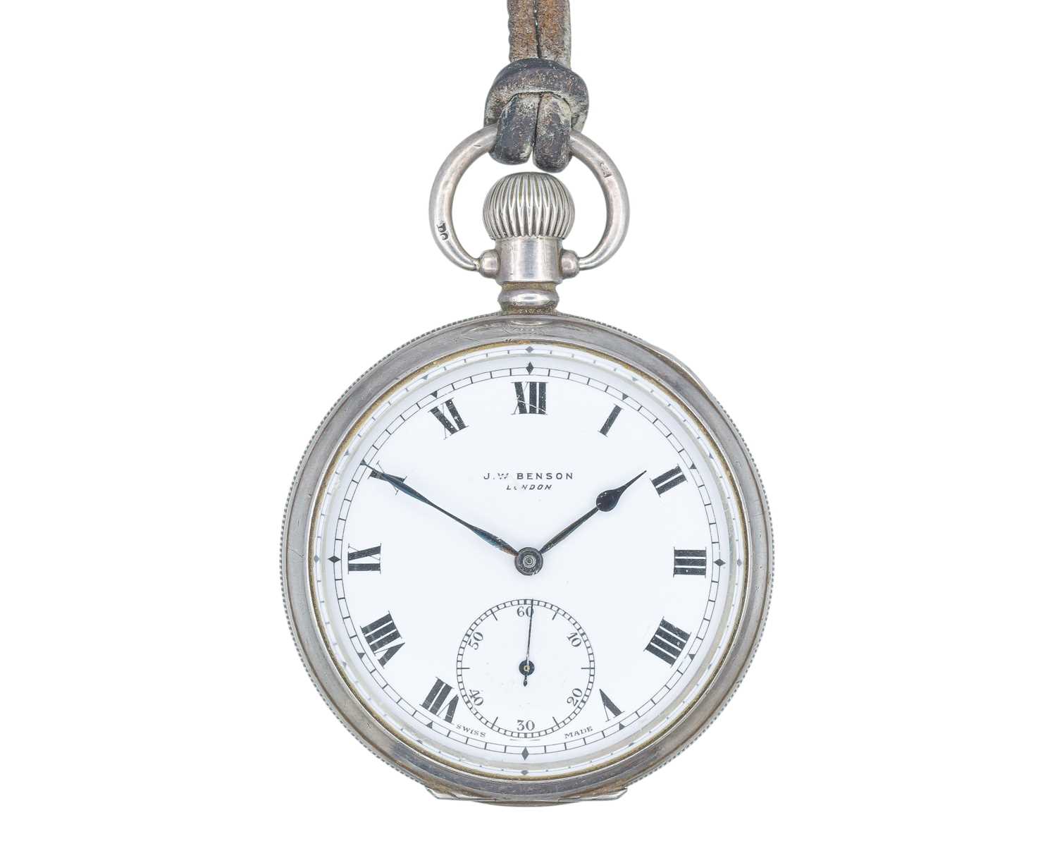 Lot 255 - J.W. BENSON - A silver-cased keyless wind lever pocket watch.