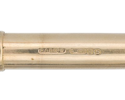 Lot 1144 - A 9k propelling pencil fob by Goldsmiths & Silversmiths Co Ltd, within original box.