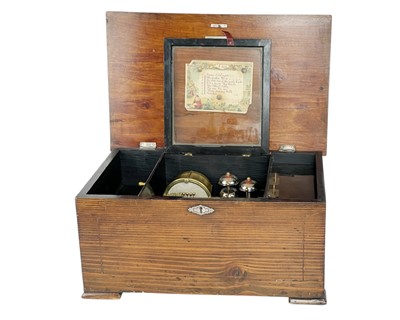 Lot 194 - A Swiss 'bells and drum insight' cylinder music box.