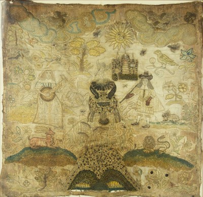 Lot 335 - A 17th century English stumpwork panel.