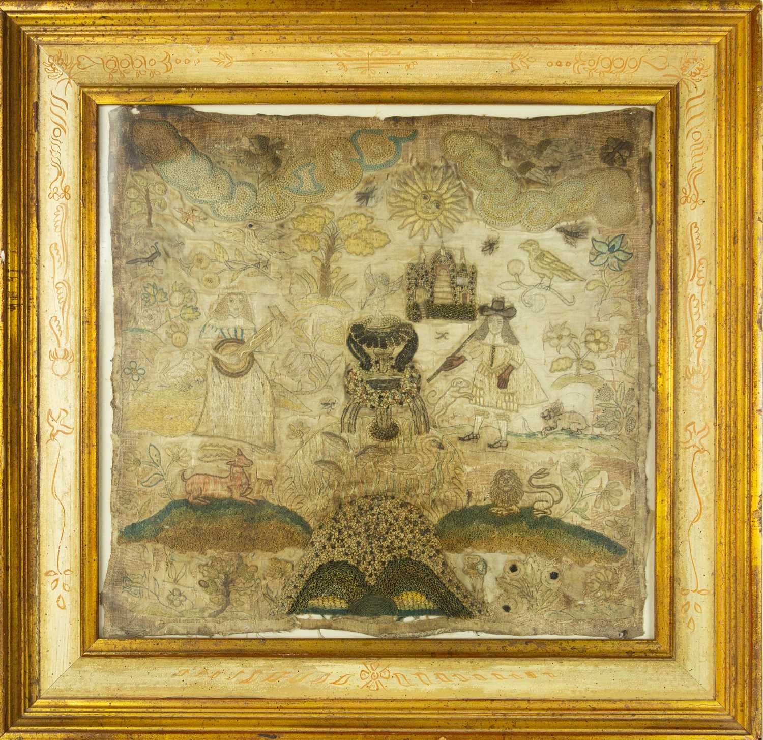 Lot 335 - A 17th century English stumpwork panel.
