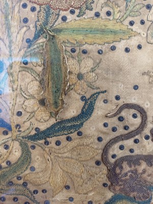 Lot 335 - A 17th century English stumpwork panel.