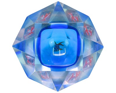 Lot 729 - A Murano faceted blue glass ashtray.