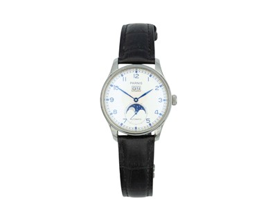 Lot 1097 - PARNIS - A selection of three gentleman's automatic stainless steel wristwatches.