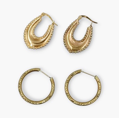 Lot 177 - Two pairs of 9k gold earrings.
