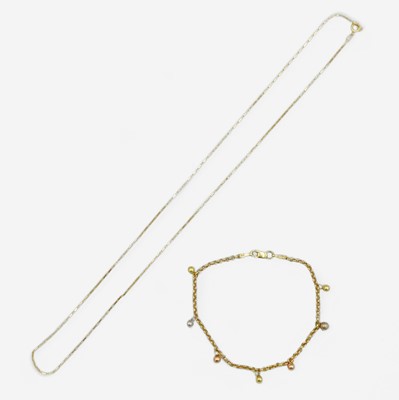 Lot 135 - A 9k gold bracelet with a 9k gold chain.