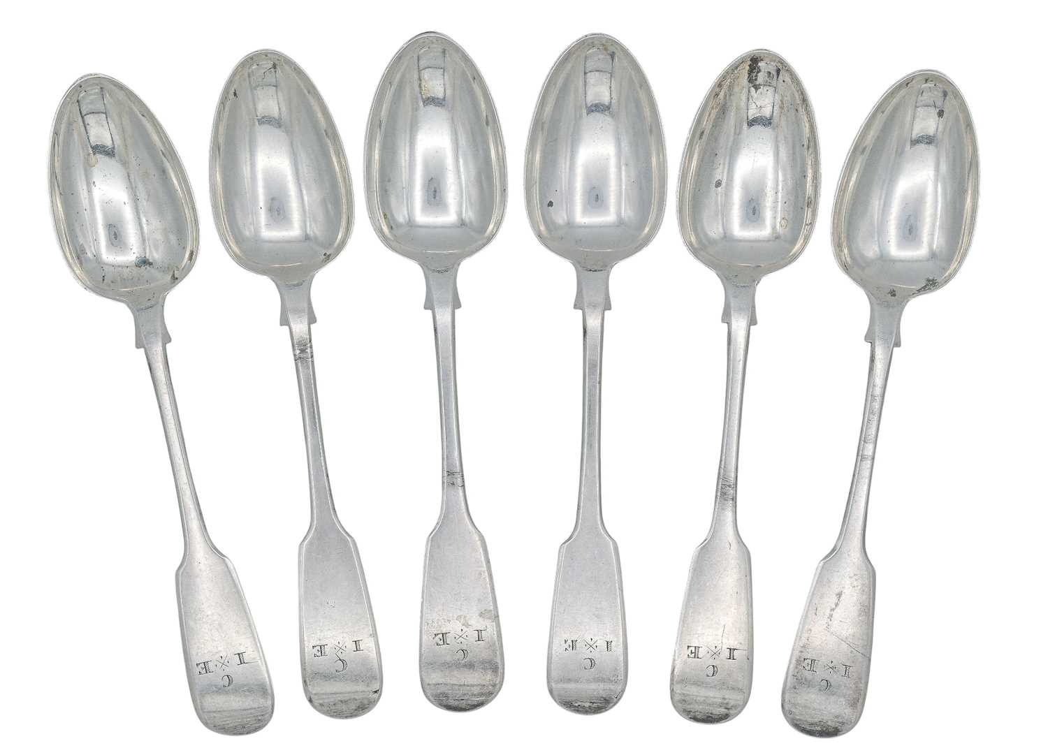 Lot 56 - A William IV silver set of six fiddle pattern