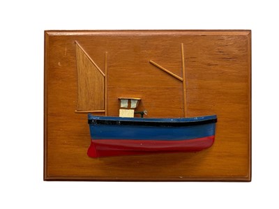Lot 57 - A half boat model of a fishing boat on wooden...