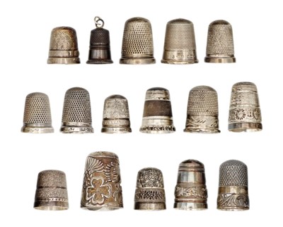 Lot 158 - A collection of fifteen silver thimbles.