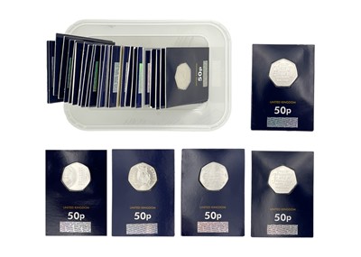 Lot 74 - A collection of 31 Change Checker brilliant uncirculated special edition fifty pence 50p coins within cards.