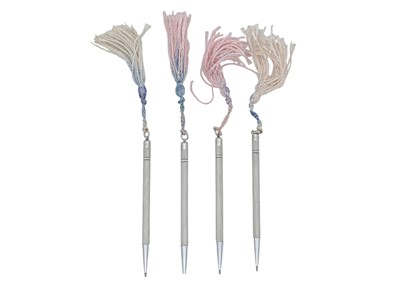 Lot 83 - A set of four sterling silver engine turned propelling pencils.