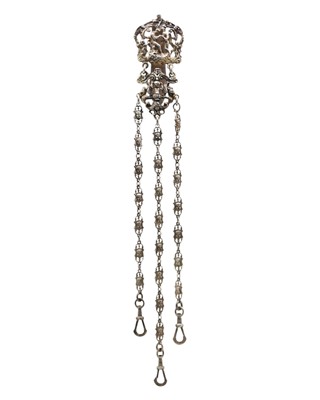 Lot 192 - A Victorian silver chatelaine by William Comyns.