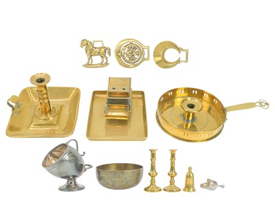 Lot 188 - A collection of brass and plated wares.